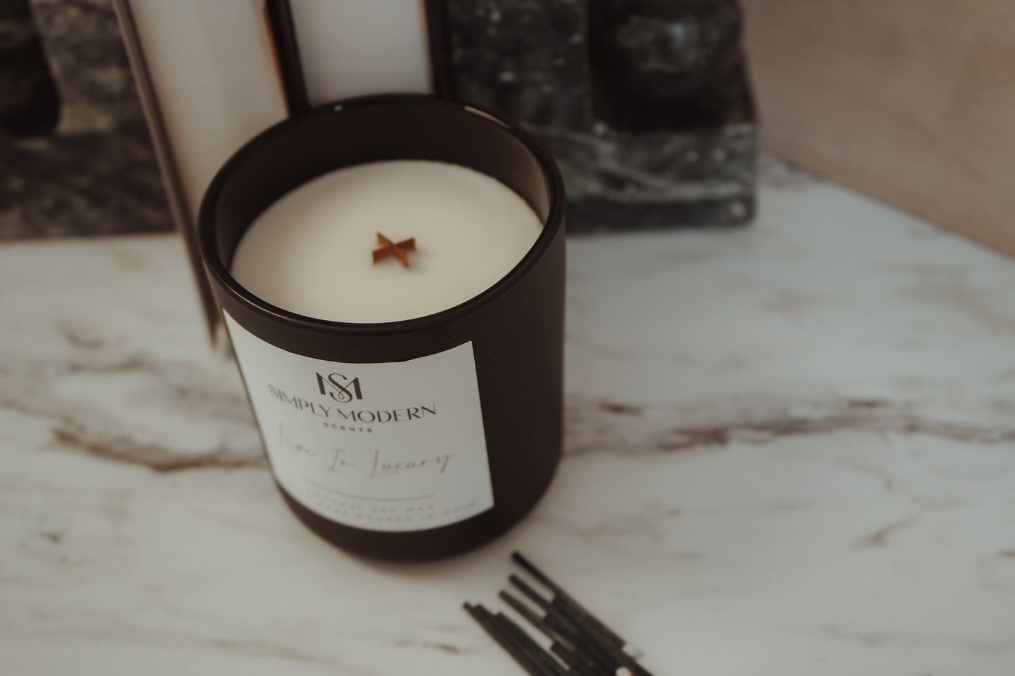 Live in Luxury | Black | Wood-Wick Coconut Soy Wax Candle