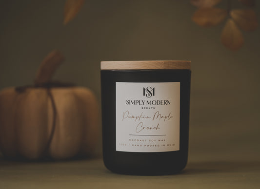 Pumpkin Maple Crunch | Black | Wood-Wick Coconut Soy Wax Candle