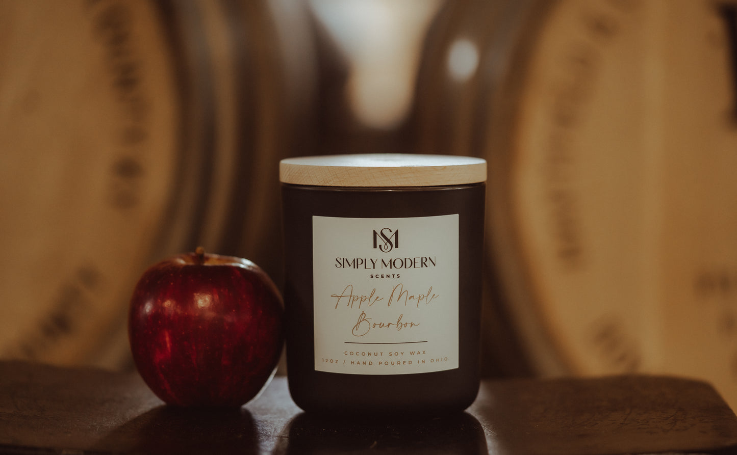 Apple Maple Bourbon | Black | Wood-Wick Coconut Soy Wax Candle
