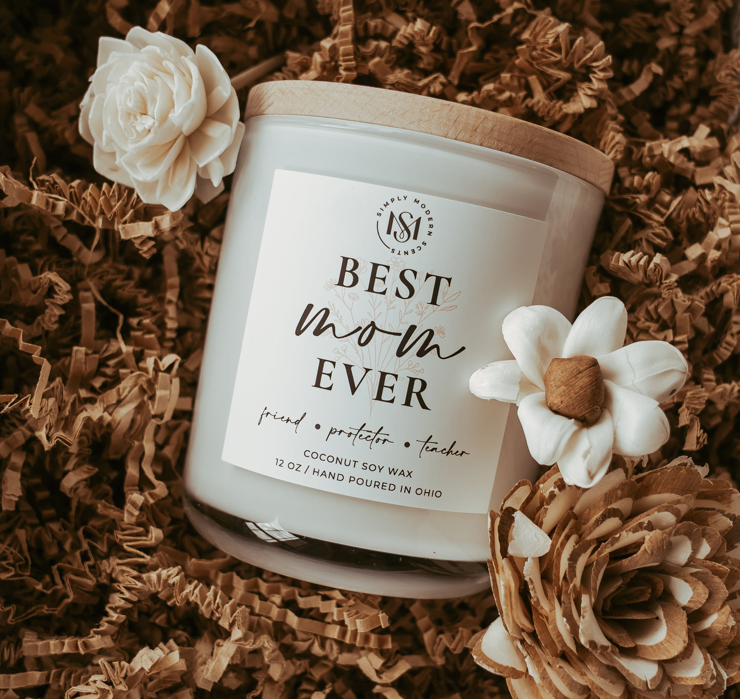 Best Mom Ever Cocoa Butter Cashmere | White | Coconut Soy Wood Wick Candle
