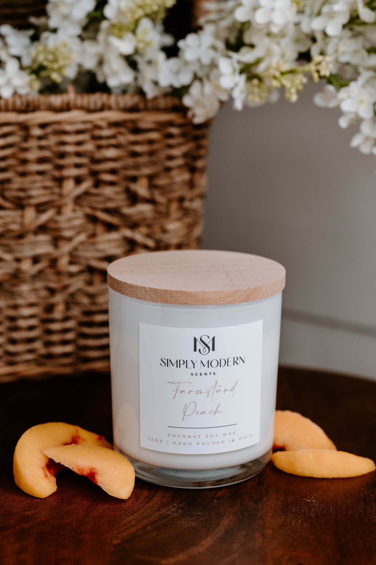 Farmstand Peach | White | Wood-Wick Coconut Soy Wax Candle