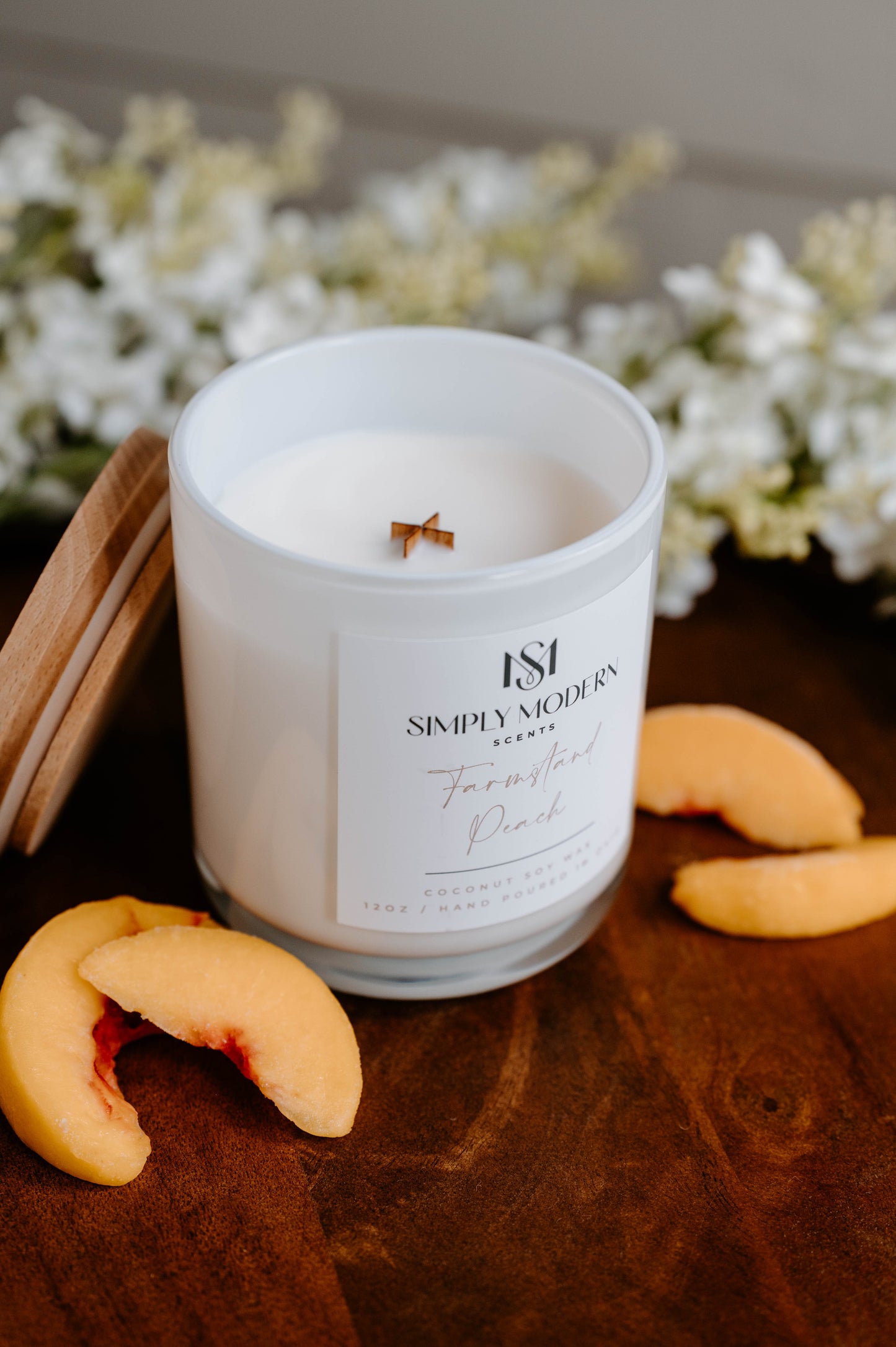 Farmstand Peach | White | Wood-Wick Coconut Soy Wax Candle