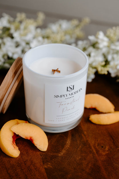 Farmstand Peach | White | Wood-Wick Coconut Soy Wax Candle