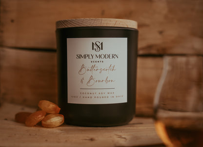 Butterscotch & Bourbon | Black | Wood-Wick Coconut Soy Wax Candle